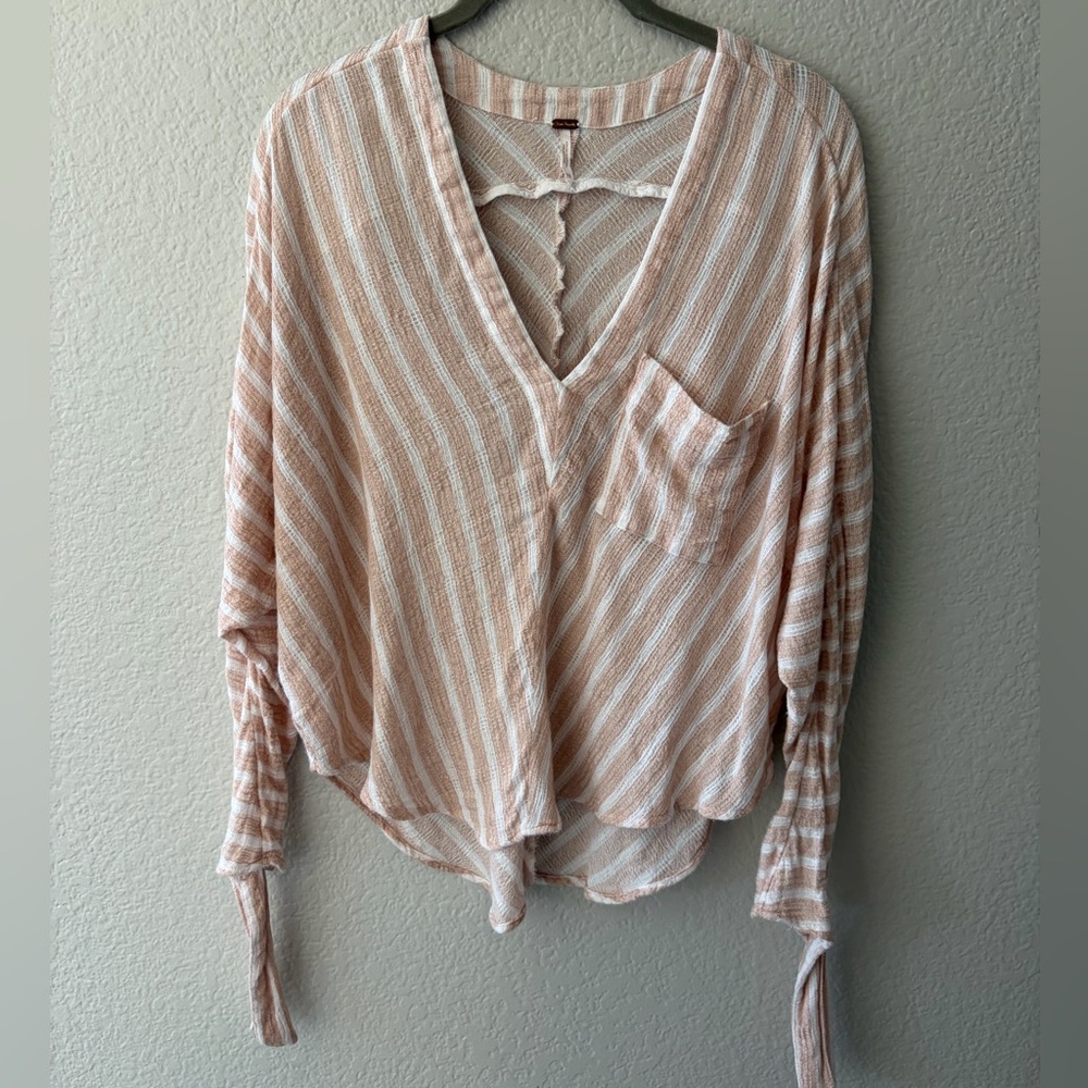 Free People Beige and White Knit Top